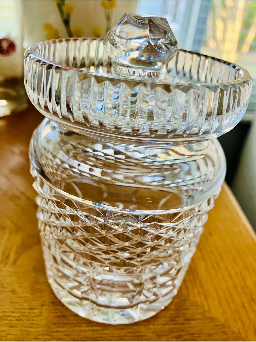 Waterford Crystal Lidded Jar, Fine Lead Crystal, Intricate Pattern.